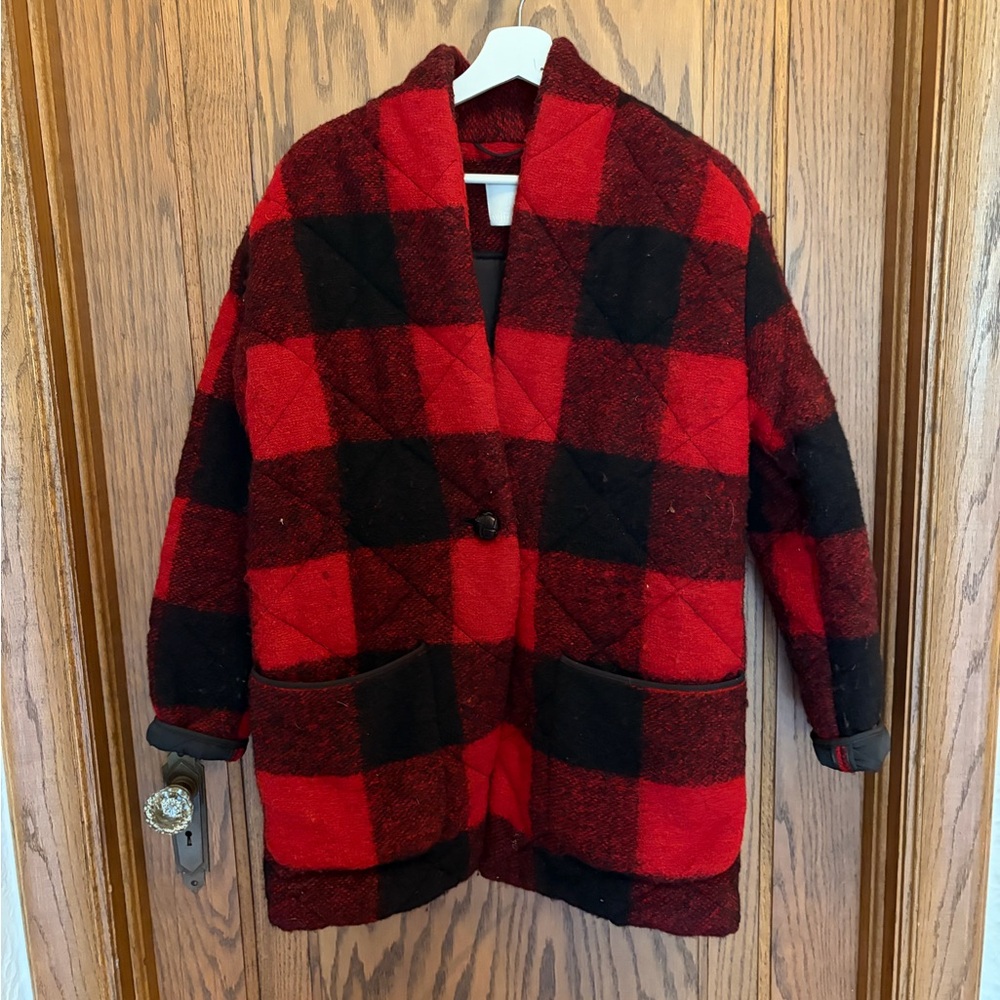 Wilfred Red & Black Plaid Quilted Coat